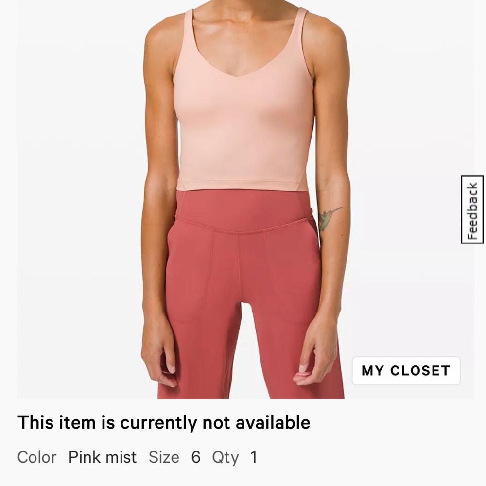 Lululemon align tank pink mist size 6